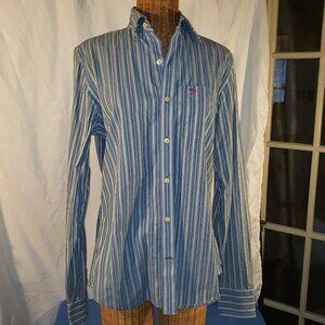 Men's ABERCROMBIE & FITCH Muscle Dress Shirt w/Blue & White Striping  - M